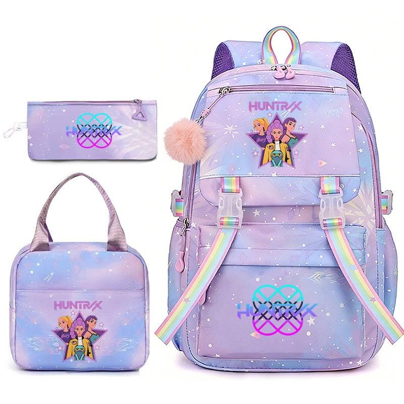 Huntrix Demon Hunters School Bag Meal Bag Pencil Bag Three-Piece Set Large Capacity Backpack Girls Elementary School Backpack