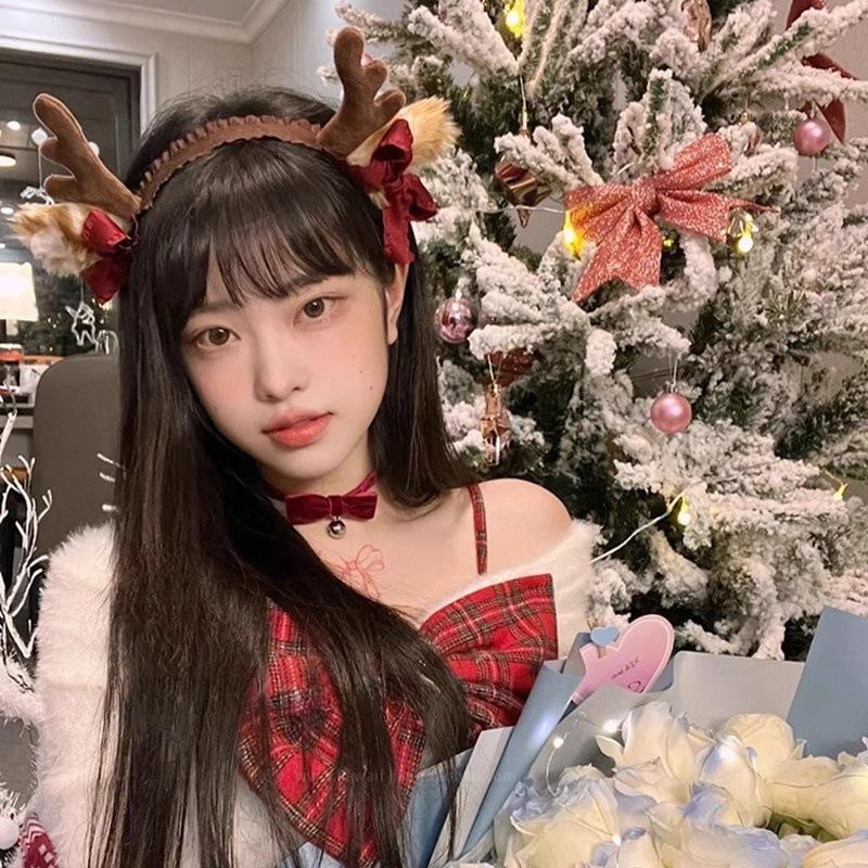 Christmas Red Velvet Bow Choker Collar Women'S Retro Festive Vibe Collarbone Chain Bell Drag Necklace