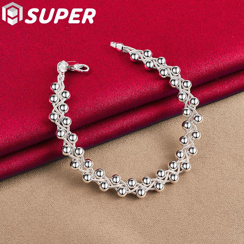 

Серебряное серебро 925 пробы, цельногрудые бусины, цепочка браслет ювелирные изделия
