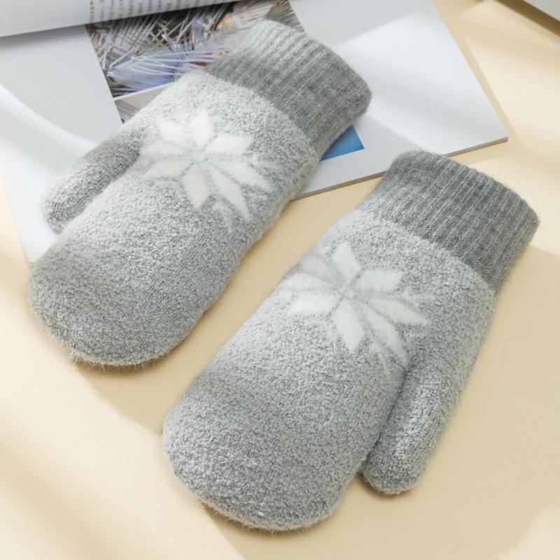 Cute Snowflake Lamb Wool Winter Finger Warm Gloves Student Thickened Anti-cold Bag Finger Double Cover