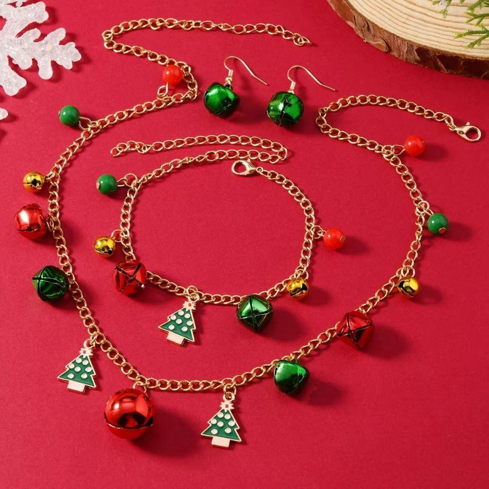 3pcs/set Color Collision Christmas Tree Bell Bracelet Bow Christmas Tree Charm Necklace  Gift
