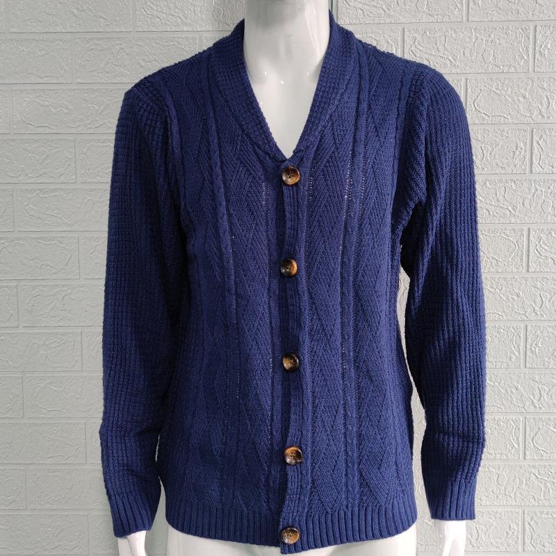 

Men s Solid Color Button-Up Long Sleeve Knitted Sweater XXL темно-синього кольору