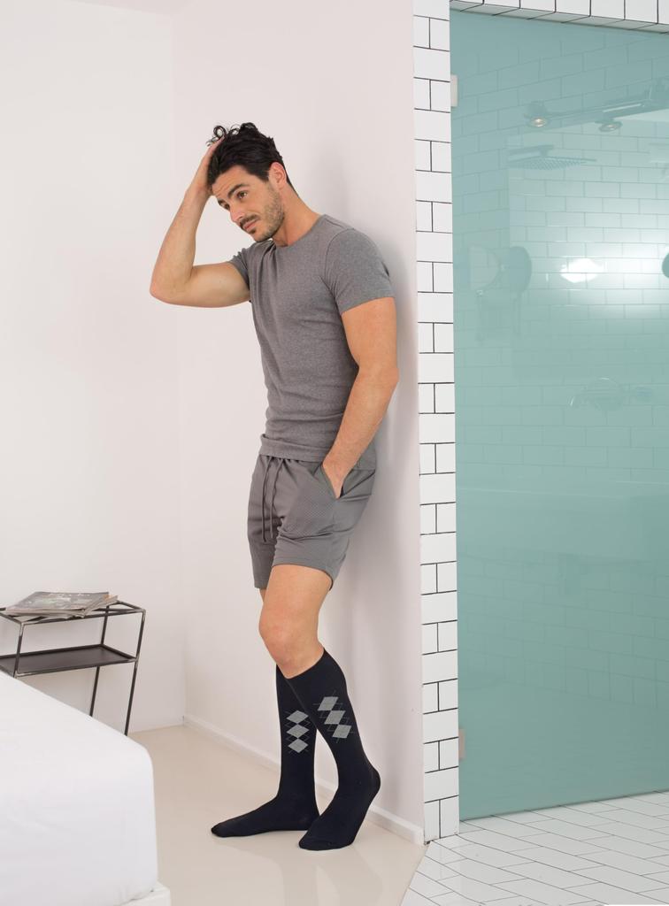 Relaxsan 820B Cotton Support Compression Knee with Patterned Cushion Size 4 Socks, 18-22 mmHg, Sole, Blue,