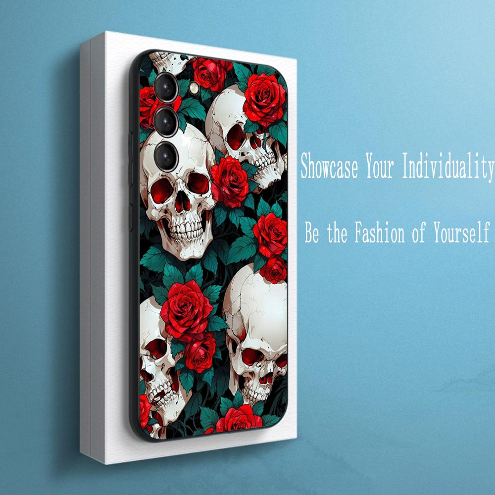 

American skull retro fashion design Phone Case For Samsung Galaxy S25 S24 S23 S22 S21 S20 Plus Ultra Note20 Soft Black Samsung S25