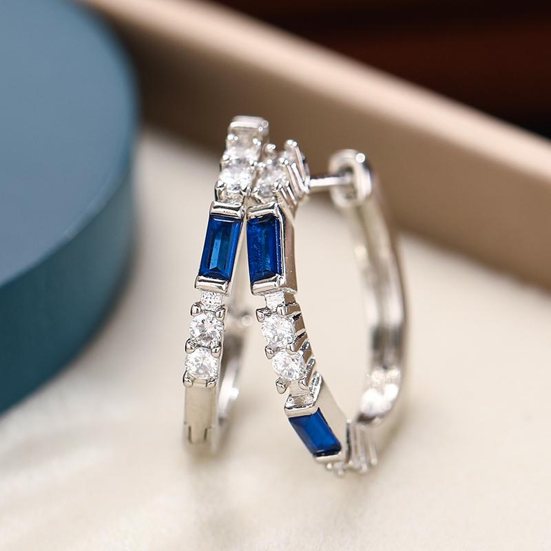 Delicate Small Round Hoop Earrings For Women Fashion Blue Crystal Zircon Elegant Lady Accessories Party Jewelry Birthday Gifts