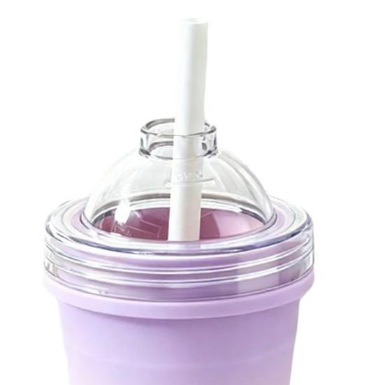 Ice Ball Cup with Lid And Straw, 2-in-1 Foldable Silicone Ice Maker And Drinking Cup, Portable Iced Beverage Cup for Travel And Outdoor Use