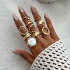 PuRui Vintage 10Pcs/Set Imitation Zircon Trendy Hollow Out Irregular Unique Open Ring Set Creative Geometry Ring Female Zircon