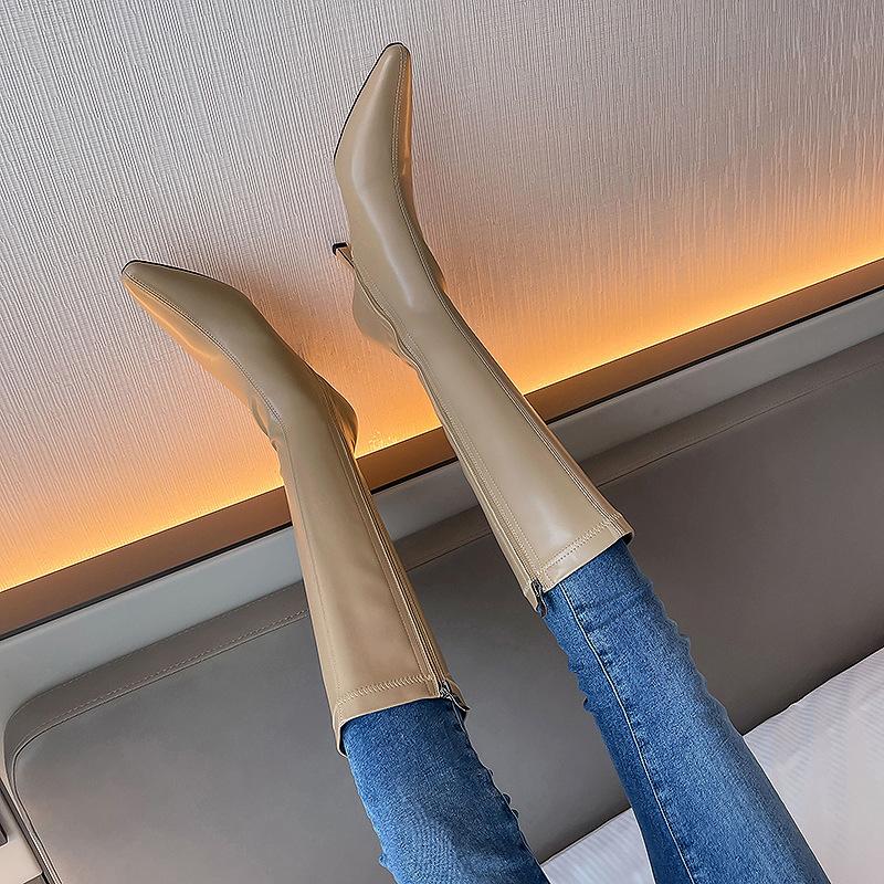 

Модные ножки осени и зимы~ остроносые туфли на высоком каблуке, но тонкие длинные сапоги до колена, тонкий каблук, высокоэластичные сапоги женские 39 хаки