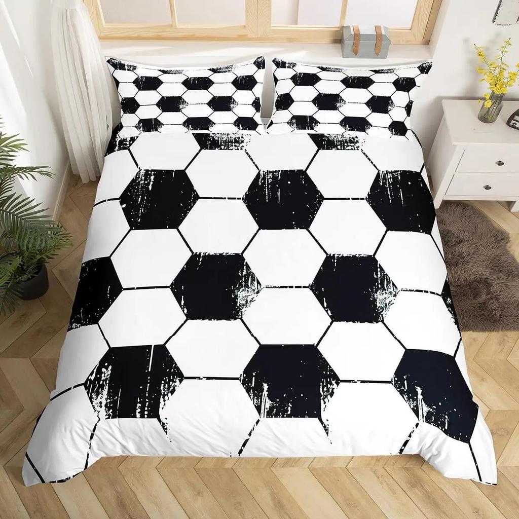 Soccer Comforter Cover For Boys Girls Vintage Football Duvet Cover Twin Black Football Field Bedding Sets Sports Theme Bed Set