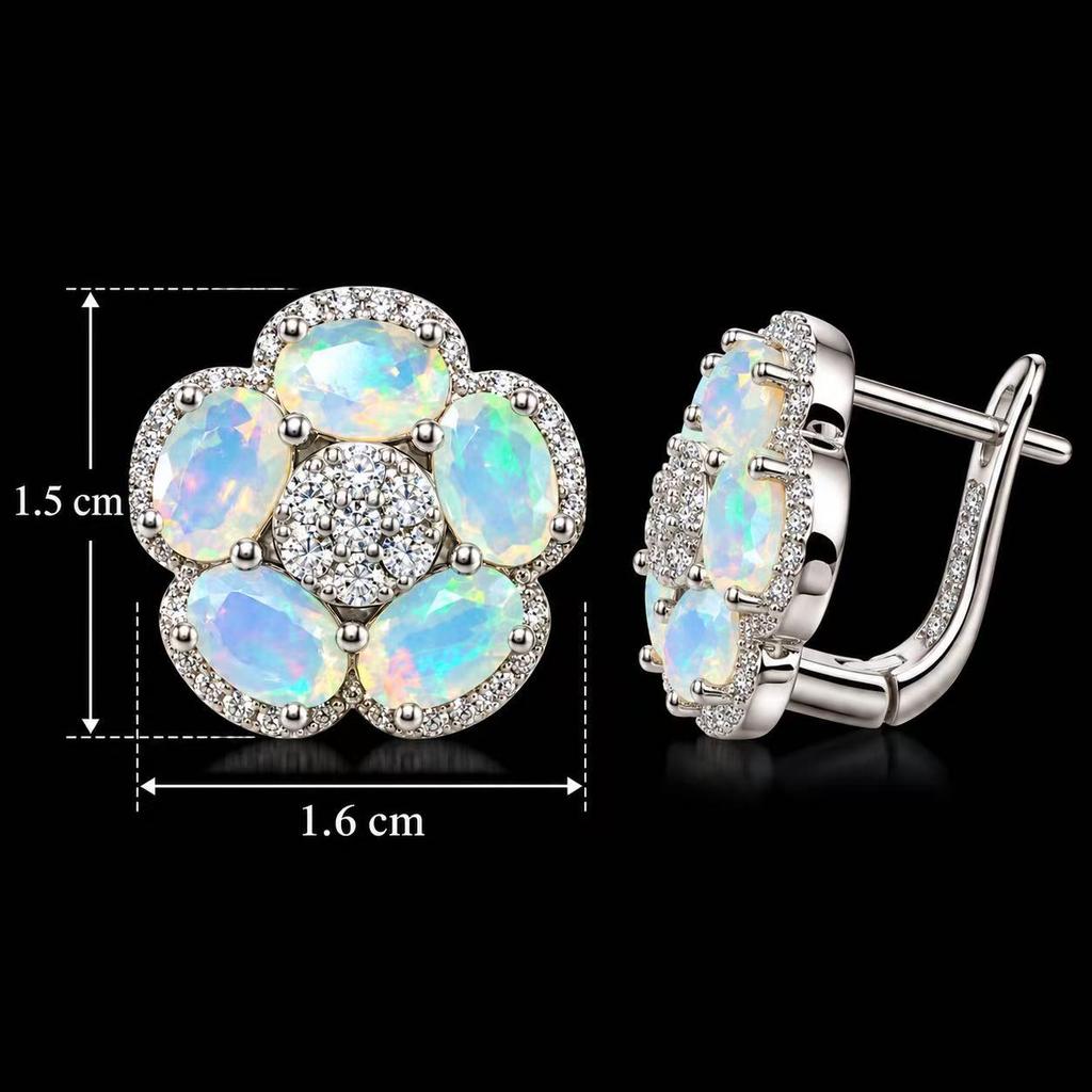 GP,Elegant Natural Opal Earrings 925 Sterling Silver Play of Color Gemstone Fine Jewelry Birthday Anniversary Gift for Women