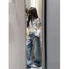 Small Long American Retro Wide Leg Denim Female Summer Crack Washed Loose Drooping Straight Mopping Pants