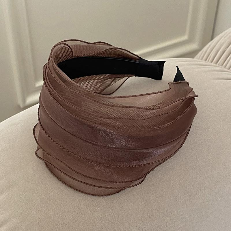 Spring and Summer Mesh Pleated Wide-brimmed Headband Women New Hairpin Headband Daily Clothing Fashion Matching Head Band