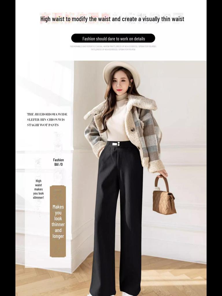 Women's 2024 High-Waist Velvet Drape Wide-Leg Pants: Slim, Loose, Thick, and Casual for Winter.