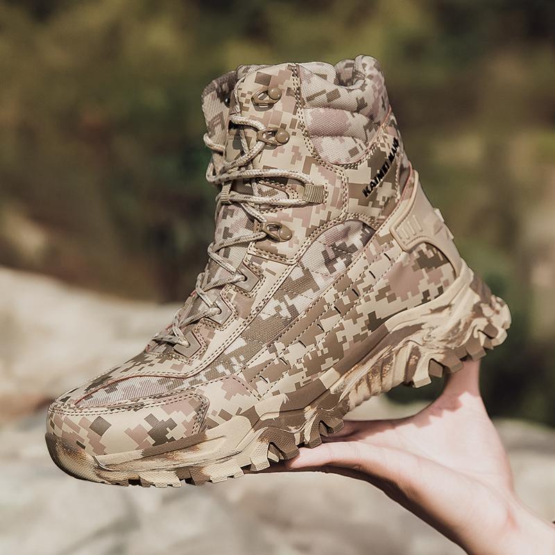 High-Top Leather Men's Boots Breathable Desert Combat Boots Outdoor Non-slip Hiking Shoes Men Motorcycle Boot Work Ankle Boots