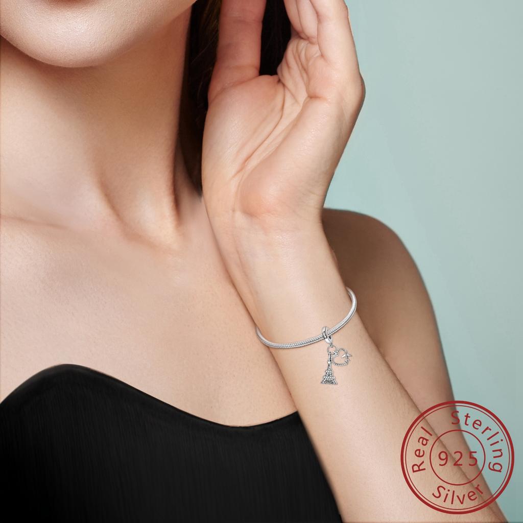 Kupferliebe in Paris Flugzeug Reiseanhänger Schmuck Passend für Original Armband für Frauen DIY Geschenk