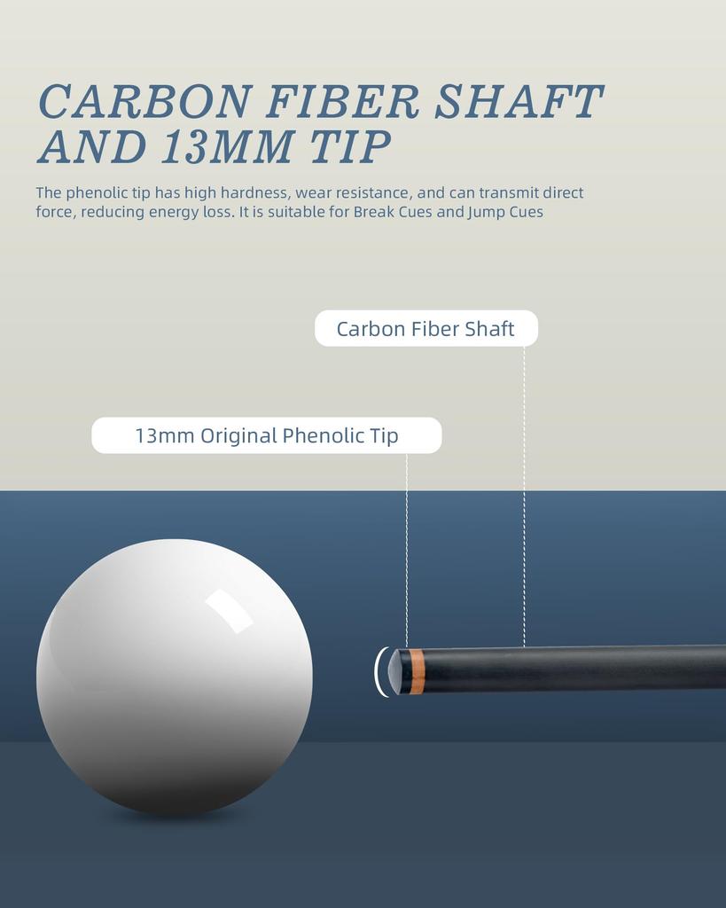 KONLLEN Carbon Fiber Break Cue Professional Pool Stick Powerful and Accurate Break Shaft Pool Stick with Tip 58" 13.0mm