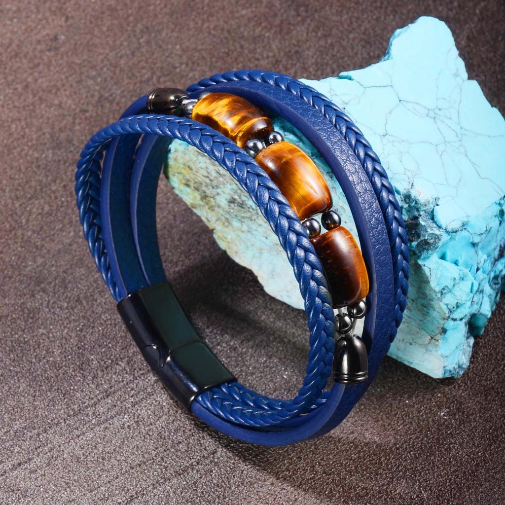 Tiger-eye Stone Bracelet - Multi-layered Woven Leather Rope, Fashionable, Unique, Versatile Leather Bracelet