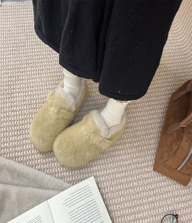 2025 Autumn and Winter New Lamb Wool All-inclusive Lazy One-pedal Plush Single Shoes Thick-soled Plush Cotton Shoes