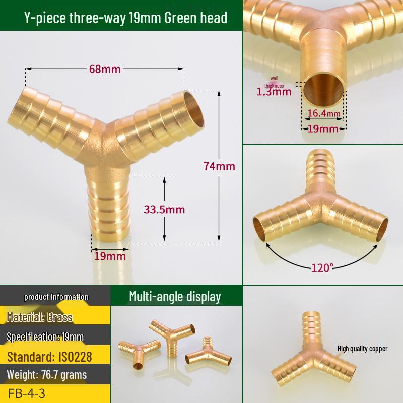 Copper Y-Junction Hose Connector for Soft, Rubber, and Leather Hoses (Sizes: 4mm-19mm)