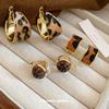 Vintage Imitation Horse Hair Leopard Print Round C-shaped Earrings Maillard Daily Commuter Stud Earrings Niche Earrings Women
