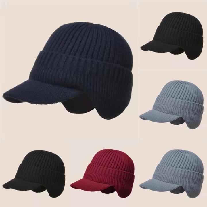 Simple Solid Color Men Casual Warm Knitted Hat With Ear Protection For Winter