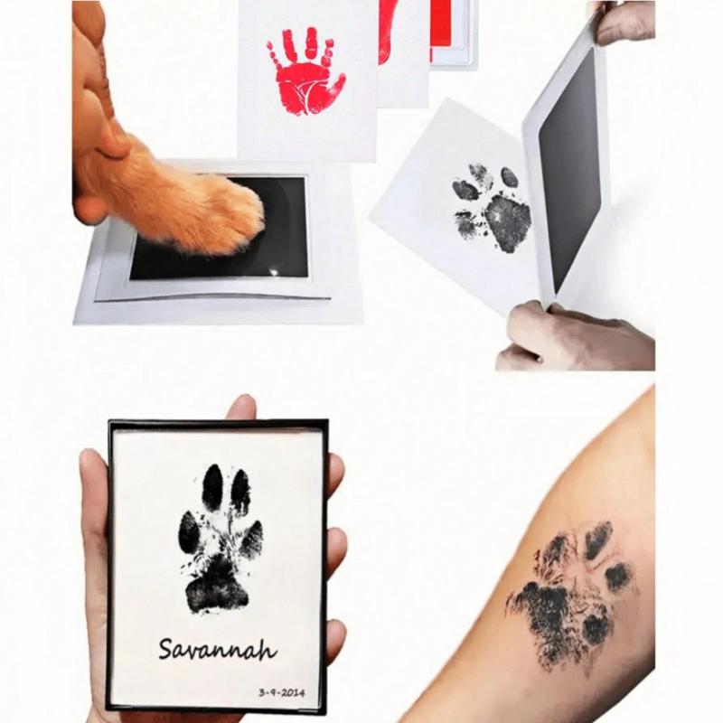 1pc Pet Folding Memorial Photo Frame with 1pc Ink Pad A Non-Contact Ink Pad with A Pet Paw Print Kit
