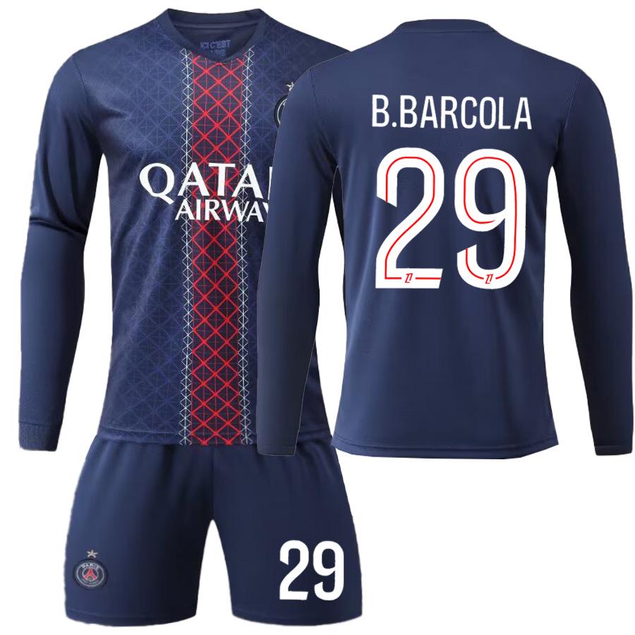 

Paris Home Long Sleeve Jersey: #7 Kvaratskhelia, #10 Dembélé, #29 Barcola. 24