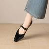Krazing Pot Genuine Leather Square Toe Low Heels Summer Shoes Big Size 42 Buckle Straps Women Shallow Pumps