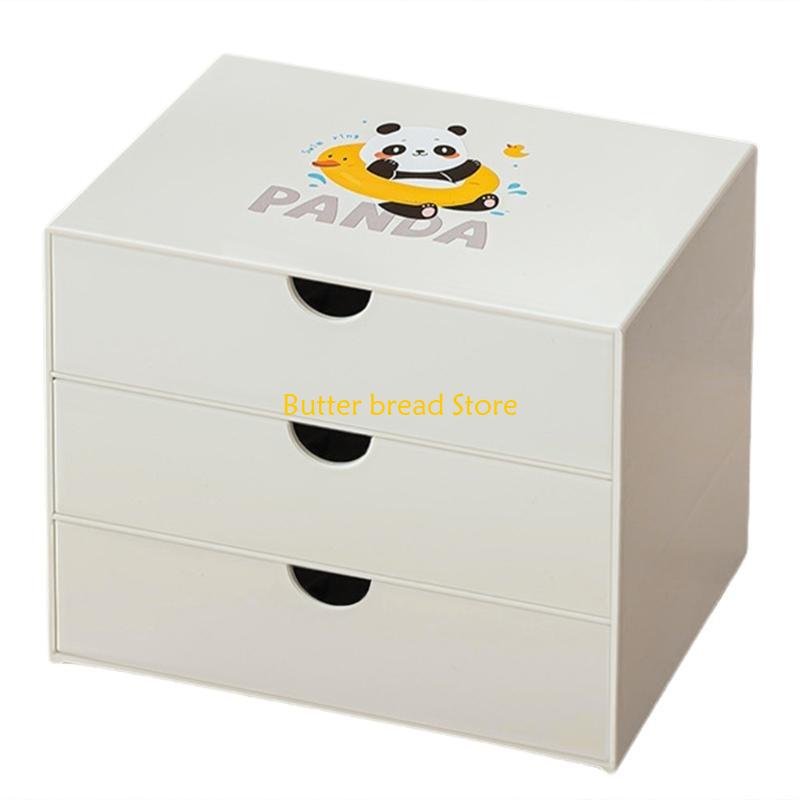 W89C Lovely Panda Desktop with Drawers Desk Storage Box Desk School Office Supplies for Tape Erasers