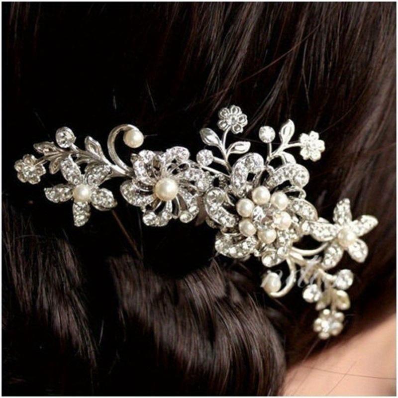 Trendy Handmade Tiara Wedding Hair Comb Leaf Flower Bridal Hairpins Pearl Rhinestone Head Jewelry Girls Wedding Hair Accessories