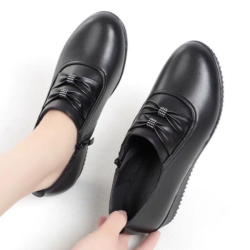 Autumn Mom PU Leather Flat Platform Winter Comfort Black Women‘s Shoes Loafers Wedges Heel Female Ballet Shoes Casual Round Head