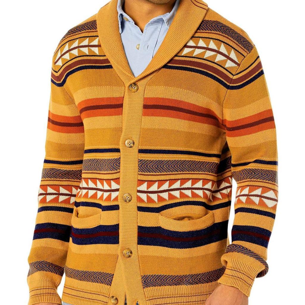 Pánský žakárový pletený kardigan se barevnými bloky BK0041