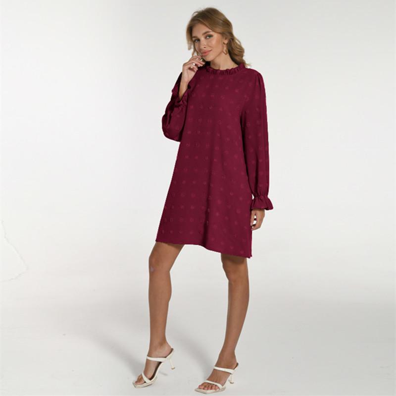 Abito Lungo da Donna alla Moda 2026 con Ricamo a Bolle, Pompon e Tessuto Jacquard a Manica Lunga
