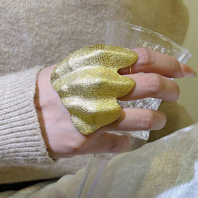 Irregular Texture Ring, Exaggerated Knuckle Ring, Artistic Wide-Band Ring, 3D Pleated Texture Design Adjustable Ring