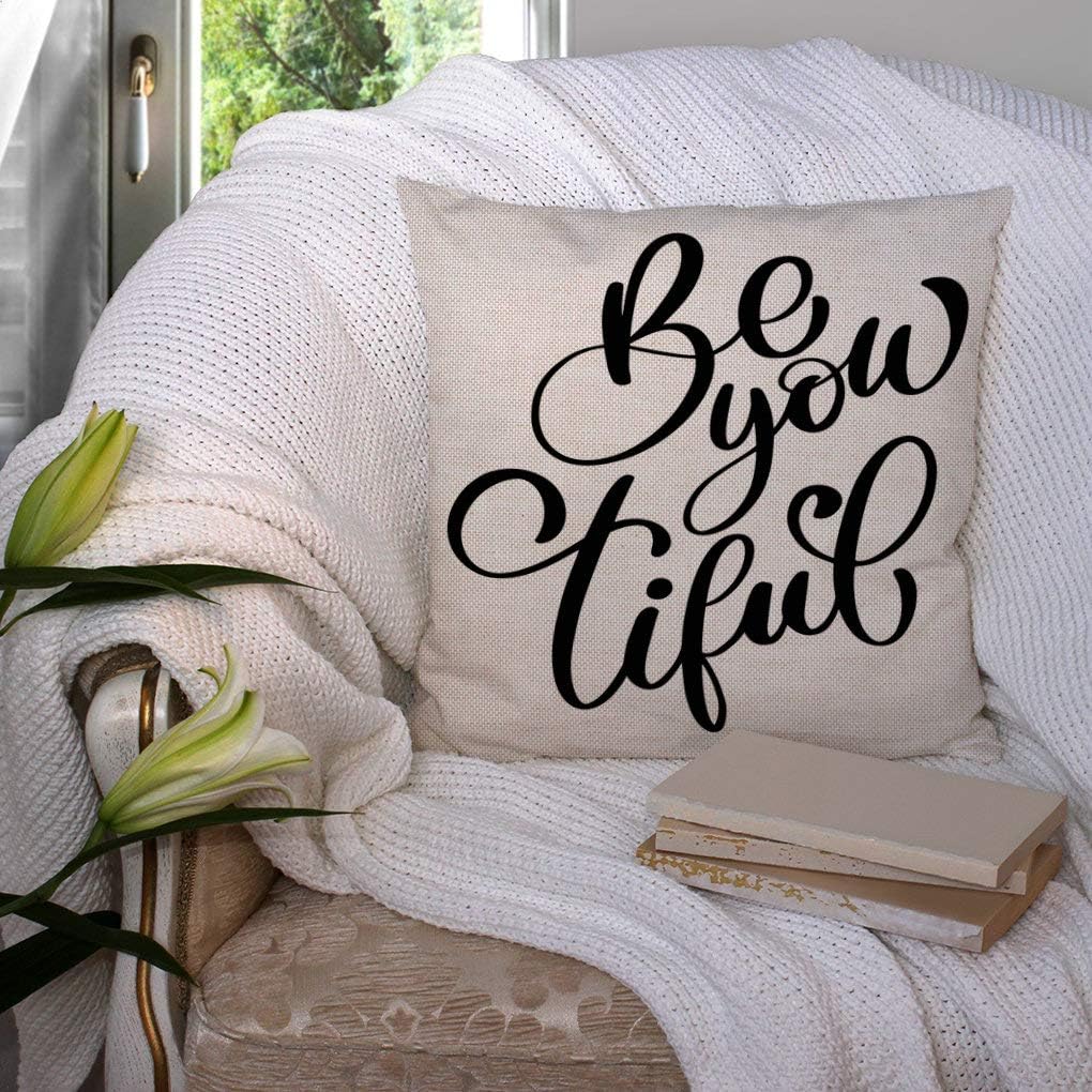 SSOIU Farmhouse Pillow Covers with Be You Tiful Quote 18 x 18 Inch for Farmhouse Decor Housewarming Presents for New Home