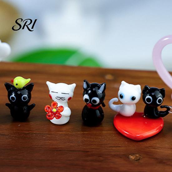 Glass Mini Black Cat Miniature Tiny Colored Ornament Cute Animals Kitty Figurine for Desktop Bookshelf Fairy Garden Micro Landscape Decor Animal Party