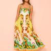Women's Summer Casual Boho Long Sundress Strap Square Neck Sleeveless Maxi Dresses Flower Printed A Line Beach Dress for Women