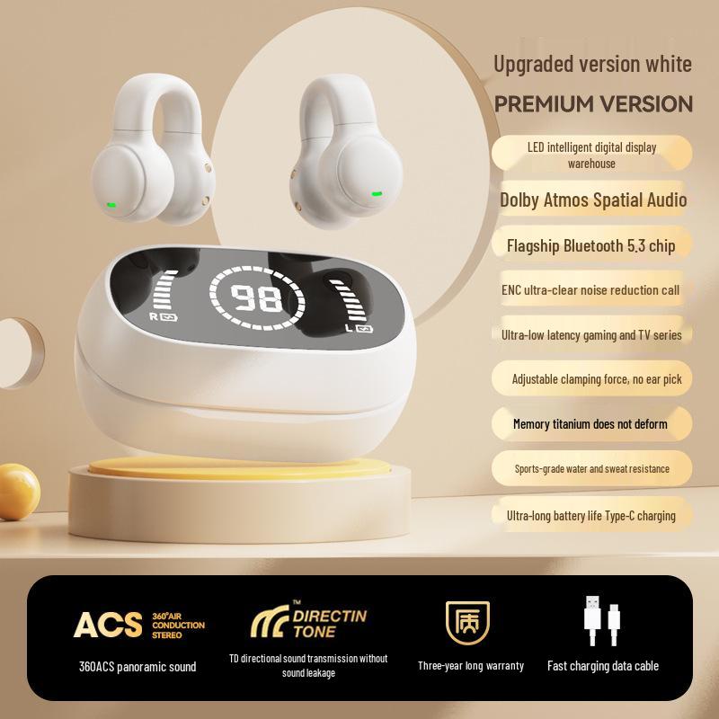 M47 Bone Conduction Clip-on Bluetooth Earphones, Non-In-Ear, Sports, Digital Display, Long Battery Life, True Wireless 5.4.