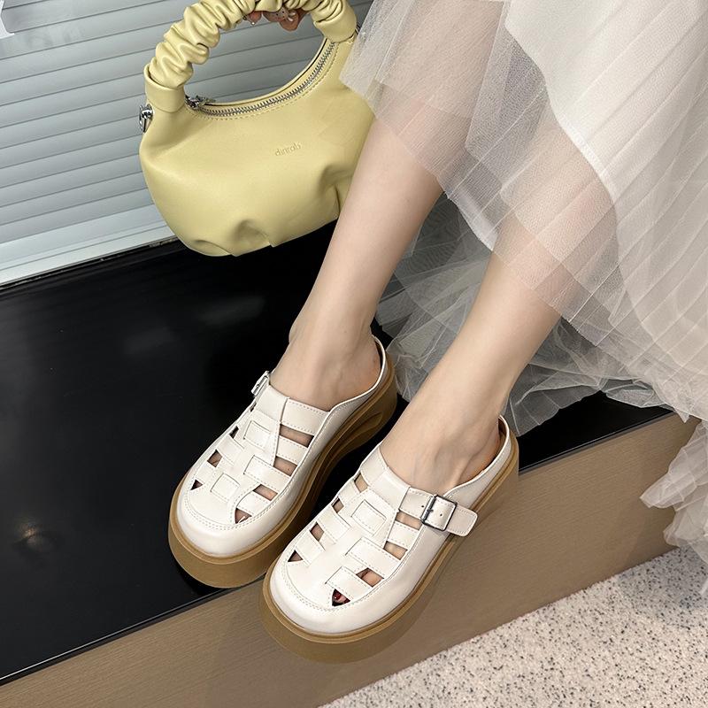 Roman Sandals Women's 2025 New Summer Single Shoes Versatile Bag Head Outer Wear with Skirt Bag Head Half Drag