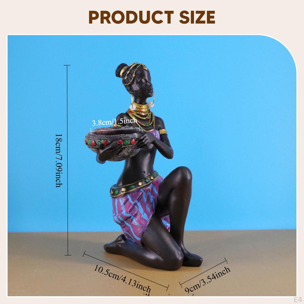 African Sculpture Decorative Figurine Tea Light Candle Holder Tabletop Ornament for Desk Entryway