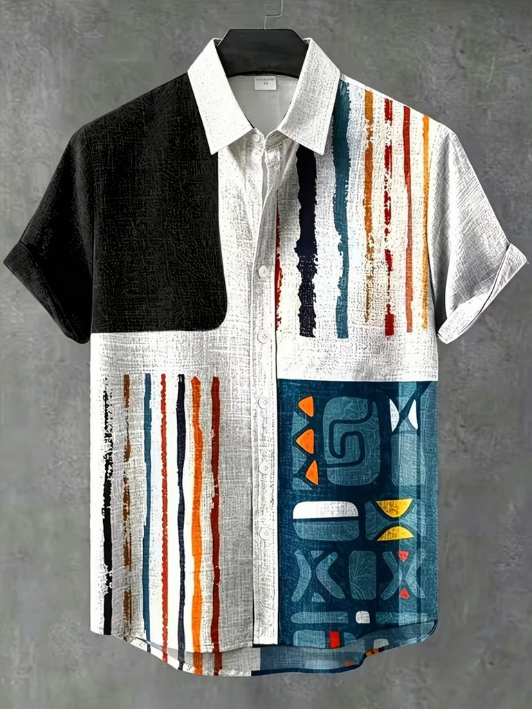 Vintage Summer Ethnic Style Graphic 3D Print Lapel Men Shirt Casual Comfortable Short Sleeve Shirt Street Shirts Man's Clothes