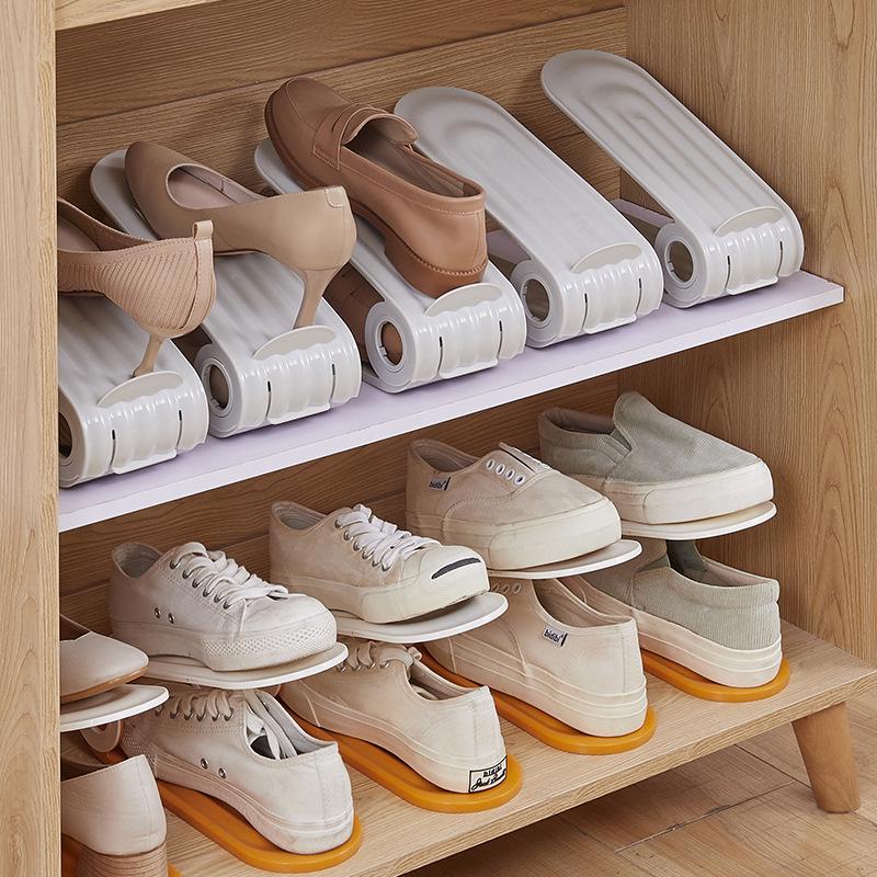 Compact Adjustable Double-Layer Plastic Shoe Rack - Space-Saving & Foldable Design