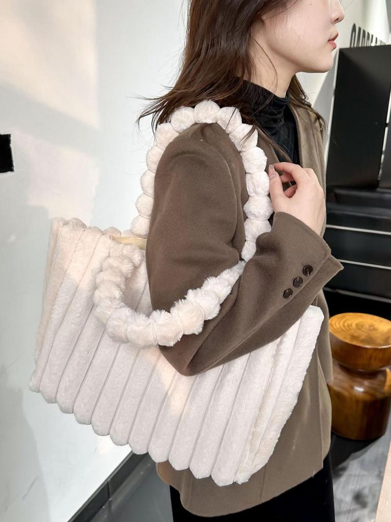 2025 Korean Style Large Capacity Plush Shoulder Bag, Elegant Solid Color, Fashionable & Versatile