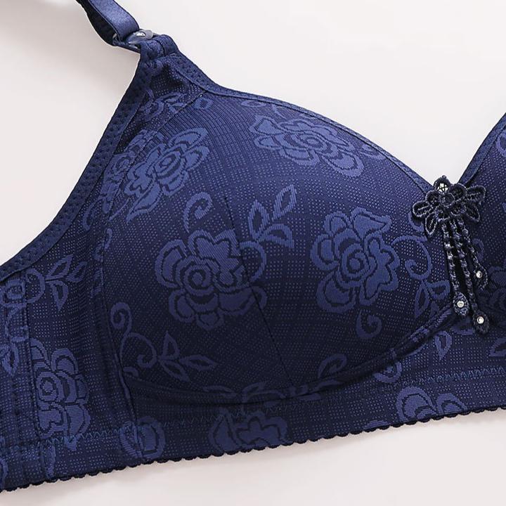 Large-sized Jacquard Bra Women's Thin Cup Gathering Bra Full-cup Bra Without Underwire Sexy Underwear