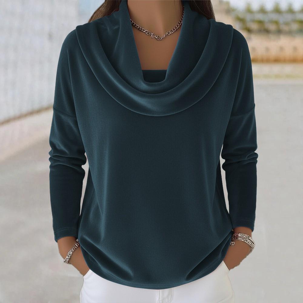 New Autumn-winter Women's Pure-color Long-sleeved Gathered-neck Velvet Top with Loose Fit for Slimming Effect and Suitable for Business Wear.