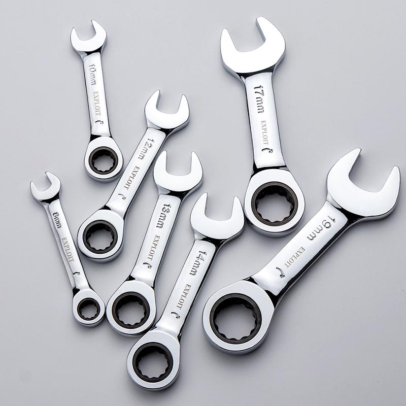 1Pc Metric Open End Wrench with Tight Spaces Gear Repair Hand Tools Steel Stubby Ratcheting Wrench Spanners 72-Tooth Car Repair