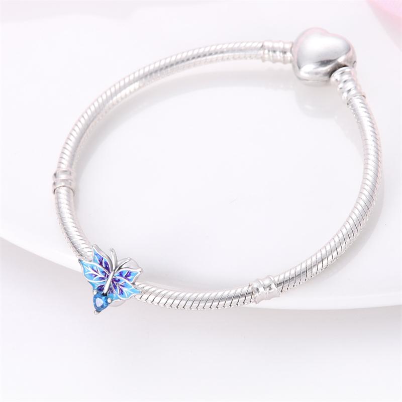 Authentic Charm Bead Charms copper Blue Butterfly Safety Fastener Bead Charms Compatible With Bracelets Women Jewellery Making Diy Gift