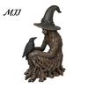 Crow Witch Sculpture Halloween Tree Statue, Gothic Resin Figurine, Fantasy Art Collectibles Dark Enchanting Ornament, Holiday Party Supplies