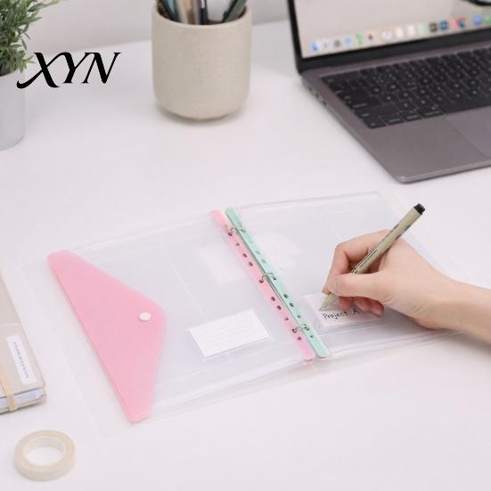 A4 Document Organizer Bag 11 Hole Expandable Binder Folders for 2/3/4 Ring Pouch, Plastic Envelopes 11-hole Pocket with Snap Button & Label,