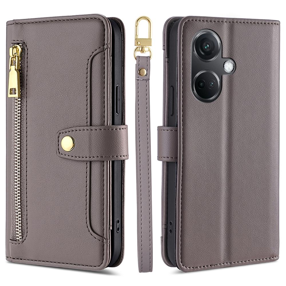 

For OnePlus Nord CE3 5G Case PU Leather Wallet Stand Cellphone Cover with 2 Straps Grey